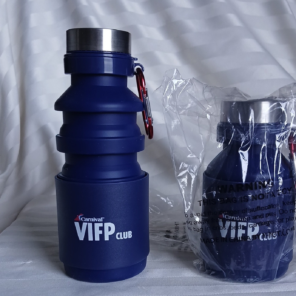NEW Carnival VIFP Club Blue Collapsible Water Bottles NEW Lot Of 2